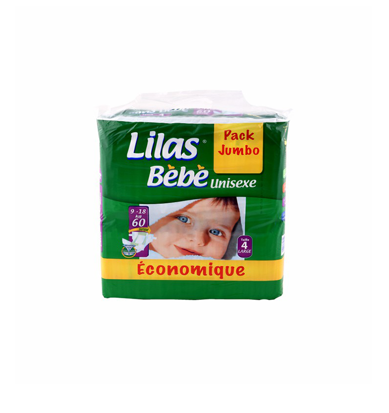 Lilas Couches Bebe Unisexe T4 Jumbo 60pcs Must Clean