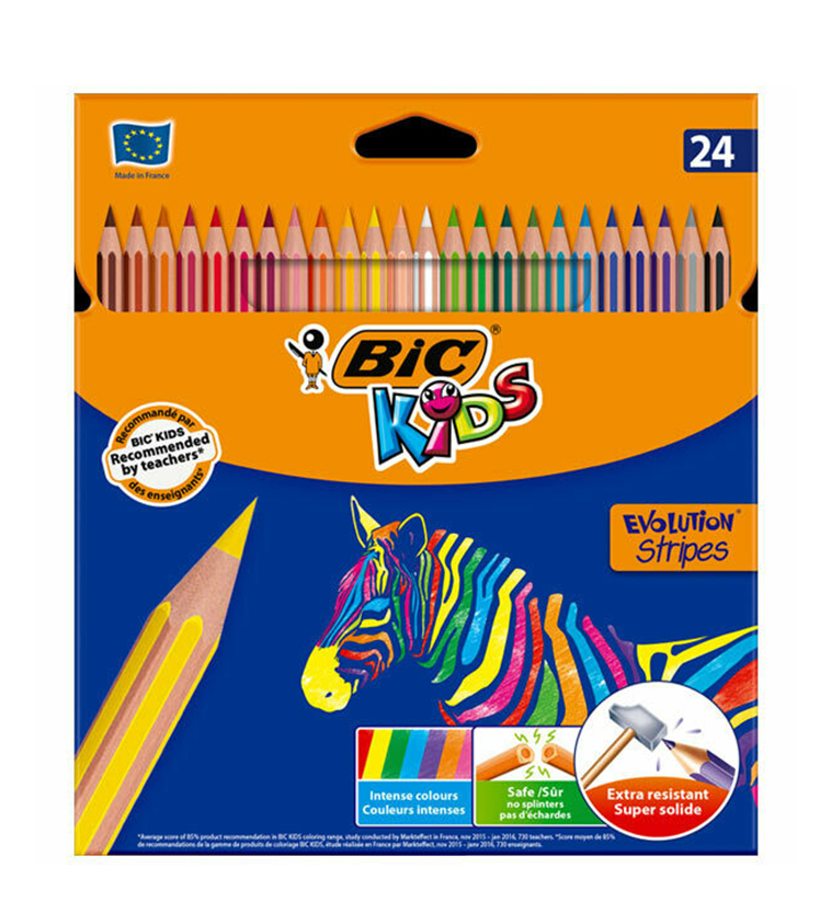 Paquet de 24 Crayons Coloriage BIC KIDS Evolution Stripes - MC STORE